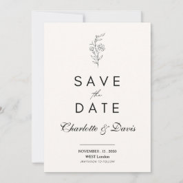 Tarjeta de anuncio de boda floral minimalista