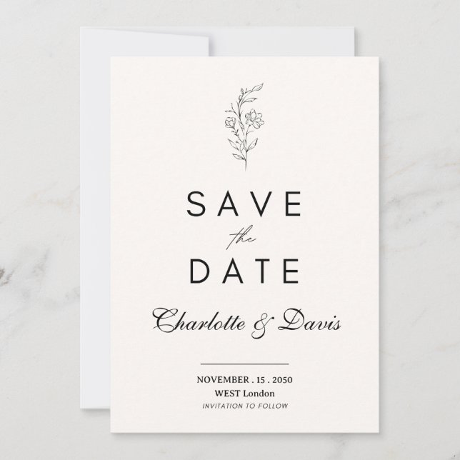 Tarjeta de anuncio de boda floral minimalista (Anverso)