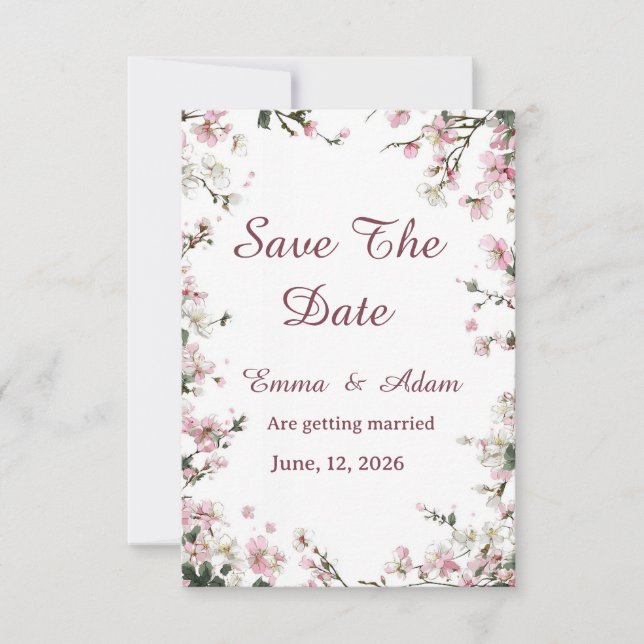 Tarjeta de Anuncio de Boda Floral Suave Pastel|Gua (Anverso)