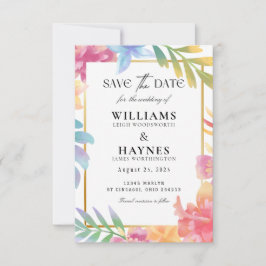 Tarjeta de anuncio de boda floral tropical colorid