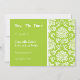 Tarjeta de anuncio de boda Green Damask