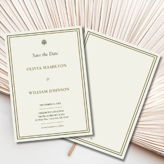 Tarjeta de Anuncio de Boda Ivory & Gold Palm