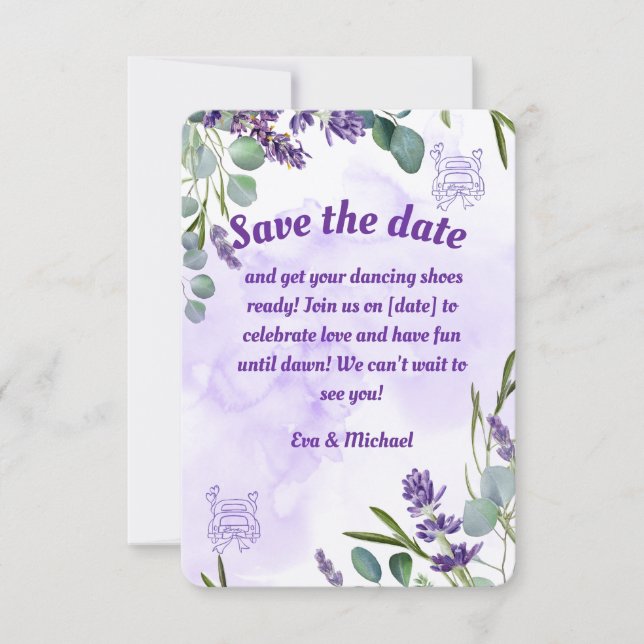Tarjeta de anuncio de boda Lavanda (Anverso)