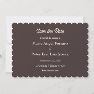 Tarjeta de anuncio de boda marrón chocolate con bo