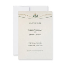 Tarjeta de anuncio de boda minimalista con cardo e