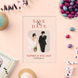 Tarjeta de anuncio de boda minimalista en acrílico