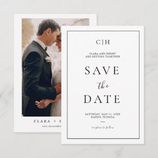 Tarjeta de anuncio de boda minimalista en blanco y