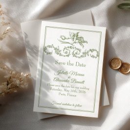 Tarjeta de Anuncio de Boda Olivo Salvia Toile de J