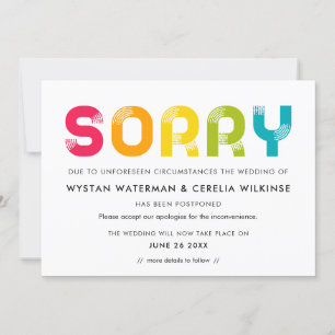 Tarjeta de anuncio de boda pospuesta colorida
