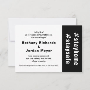 Tarjeta de anuncio de boda pospuesta por seguridad