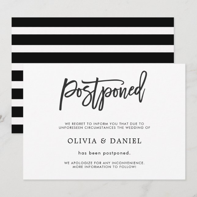 Tarjeta de anuncio de boda pospuesta simple (Anverso / Reverso)