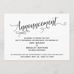 Tarjeta de Anuncio de Boda Postergada Elegante