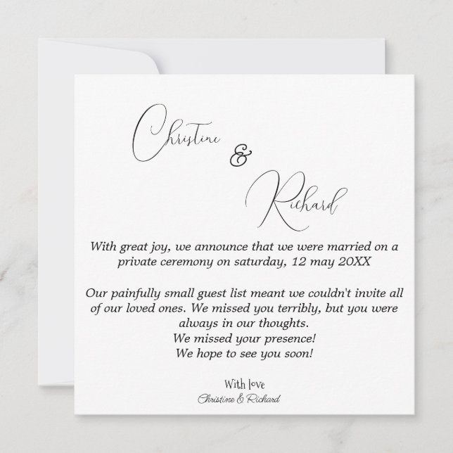 Tarjeta de anuncio de boda privada personalizada (Anverso)