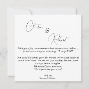Tarjeta de anuncio de boda privada personalizada