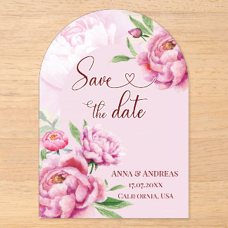 Tarjeta de Anuncio de Boda Rosa Claro Peonía