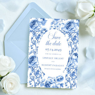 Tarjeta de Anuncio de Boda Rosas Navy Intemporales