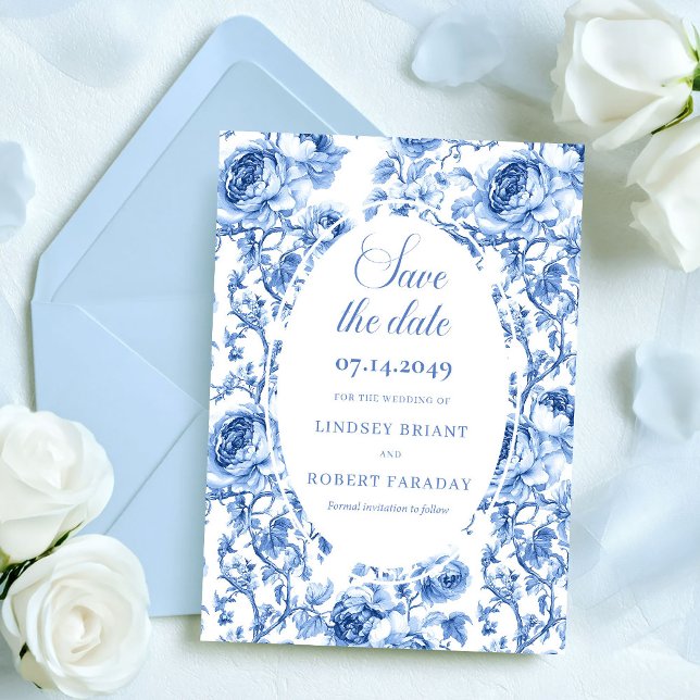 Tarjeta de Anuncio de Boda Rosas Navy Intemporales (Timeless Navy Roses Save the Date Wedding Card Floral)