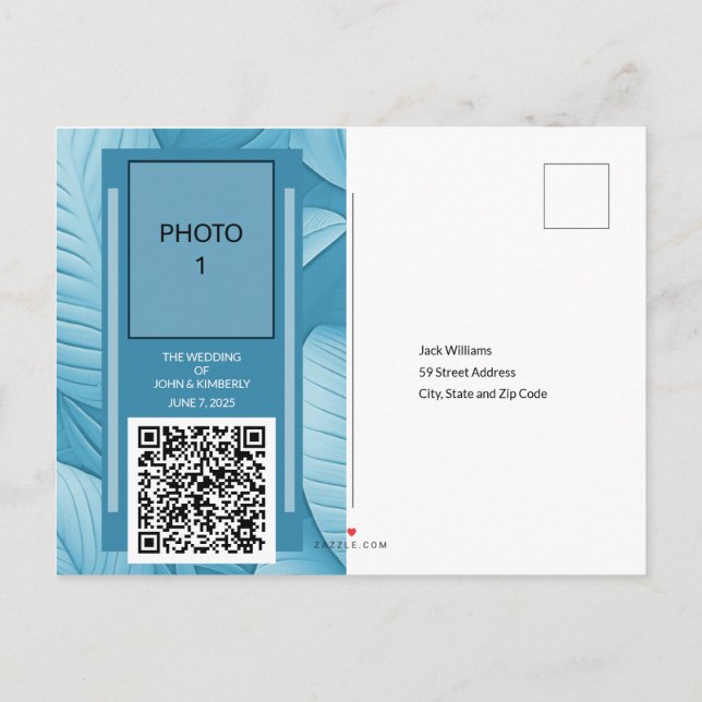 Tarjeta de Anuncio de Boda Tropical Turquesa (Reverso)