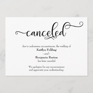 Tarjeta de anuncio de bodas canceladas con caligra