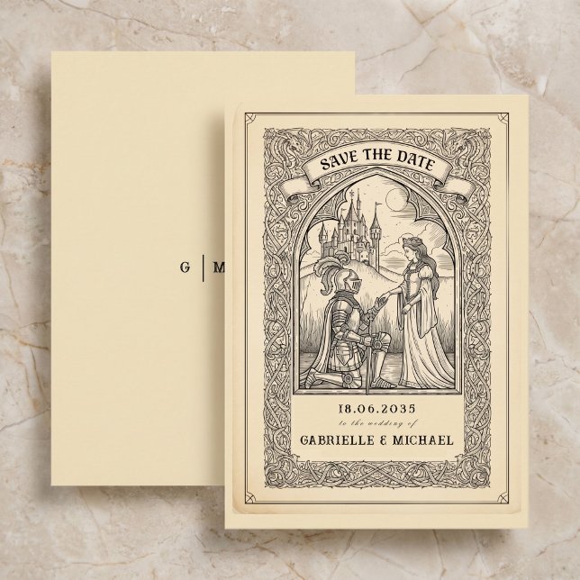Tarjeta de anuncio de bodas con dibujo medieval de (Subido por el creador)