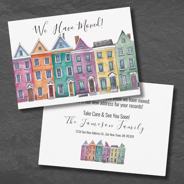 Tarjeta de anuncio de cambio de dirección con acua (Cute Watercolor Moving Announcement Card)