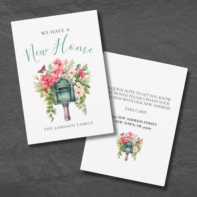 Tarjeta de anuncio de cambio de dirección de buzón (Floral Change Of Address Card)
