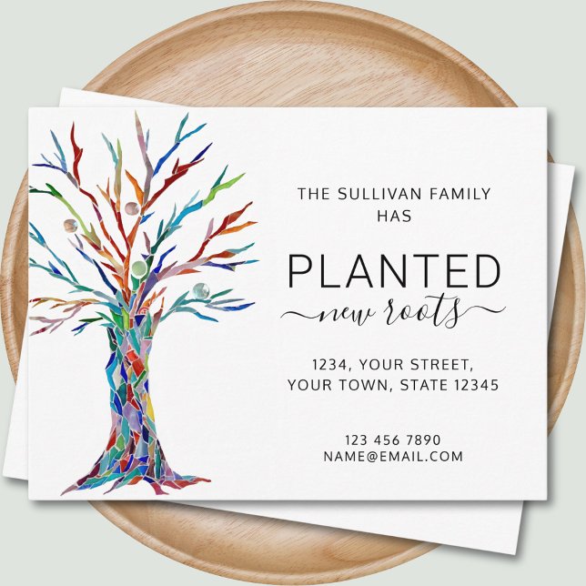 Tarjeta de anuncio de cambio de domicilio con árbo (Subido por el creador)