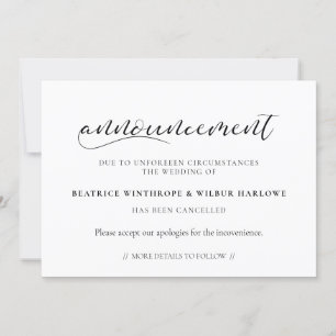 Tarjeta de anuncio de cancelación de boda elegante