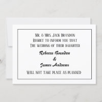 Tarjeta de anuncio de cancelación de boda elegante