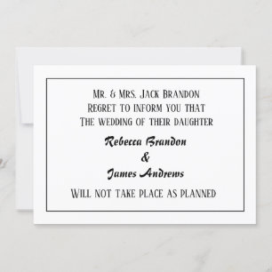 Tarjeta de anuncio de cancelación de boda elegante