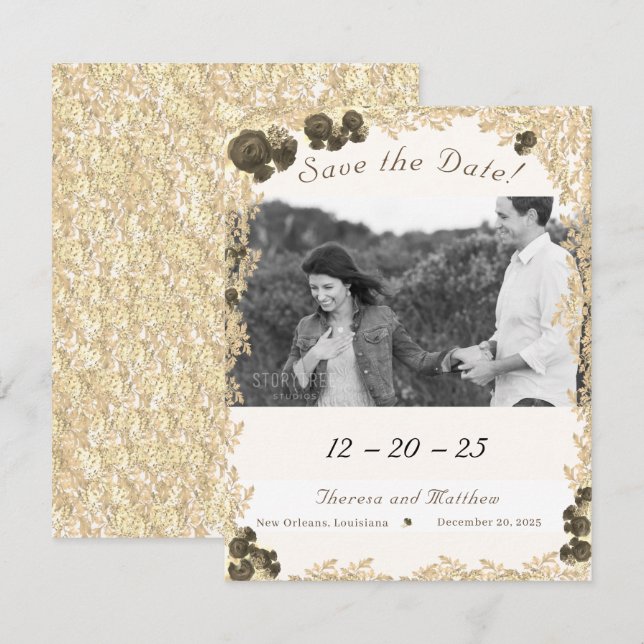 Tarjeta de Anuncio de Compromiso de Rosas Ornament (Anverso / Reverso)