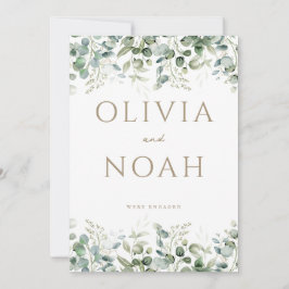 Tarjeta de Anuncio de Compromiso Eucalipto Blanco