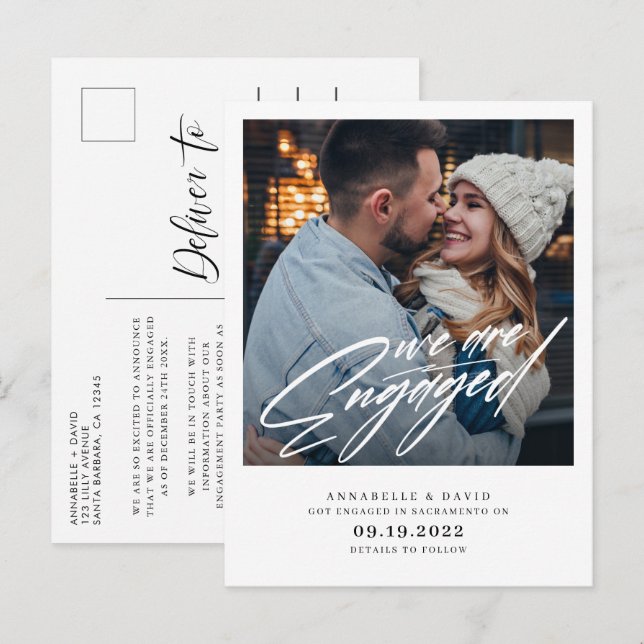 Tarjeta de anuncio de compromiso moderno con foto (Anverso / Reverso)