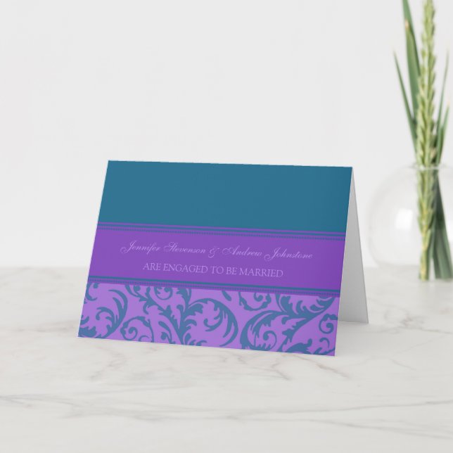 Tarjeta de anuncio de compromiso Purple Teal (Anverso)