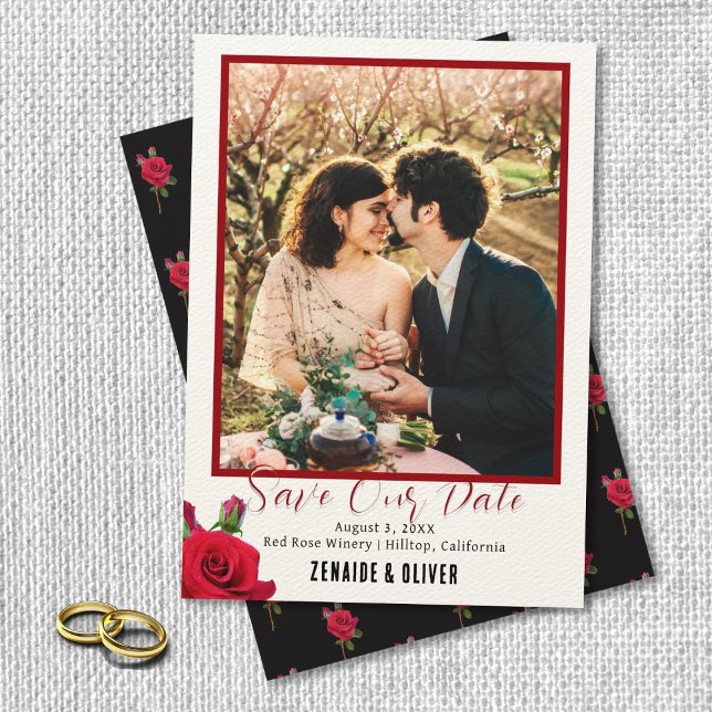 Tarjeta de anuncio de compromiso Red Rose Photo Fl (Subido por el creador)