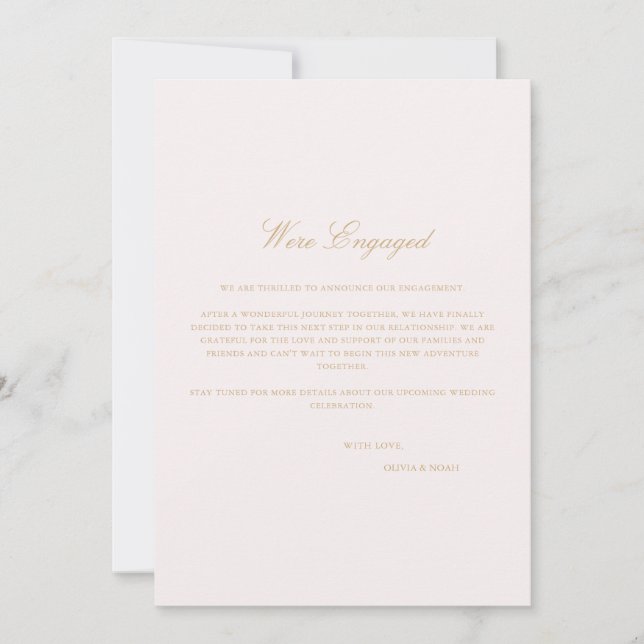 Tarjeta de Anuncio de Compromiso Script Blush Pink (Anverso)