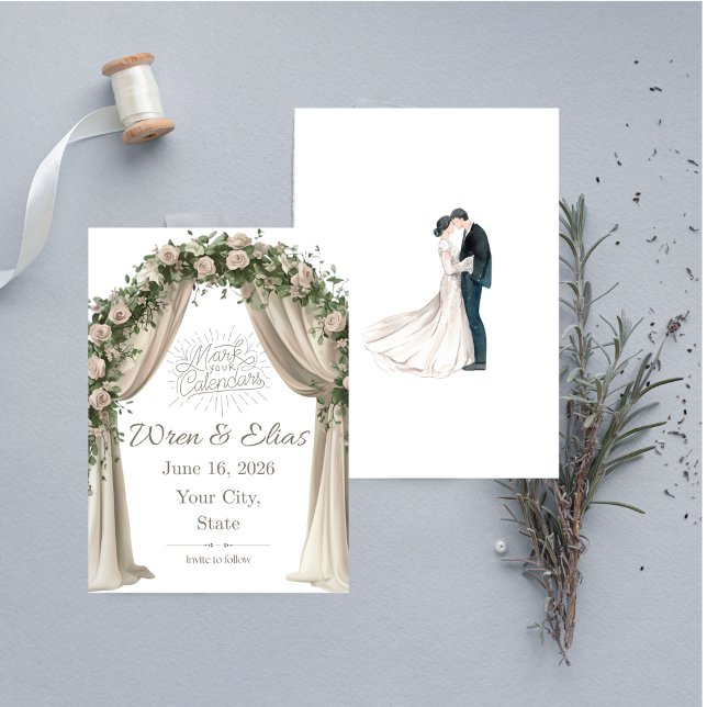 Tarjeta de Anuncio de Elegancia Bohemia (Bohemian Elegance Wedding Save the Date Card)