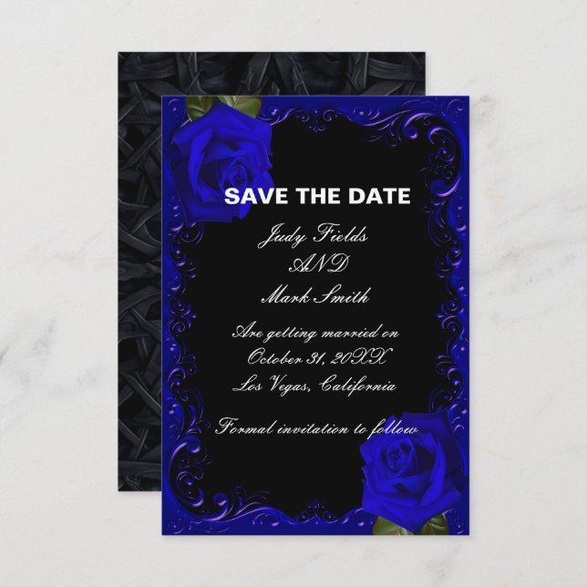 Tarjeta de anuncio de Elegant Goth Blue Roses (Anverso / Reverso)