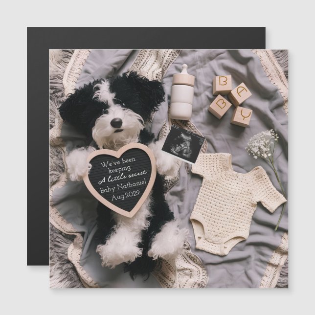 Tarjeta de anuncio de embarazo de perrito de peluc (Anverso/Reverso)
