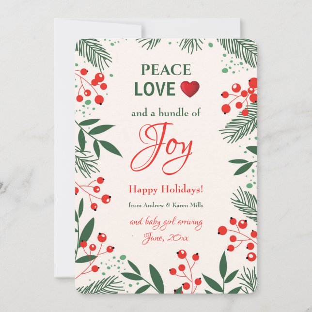 Tarjeta de anuncio de embarazo Holiday Joy (Anverso)