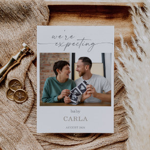 Tarjeta de anuncio de embarazo Taupe We're Expecti