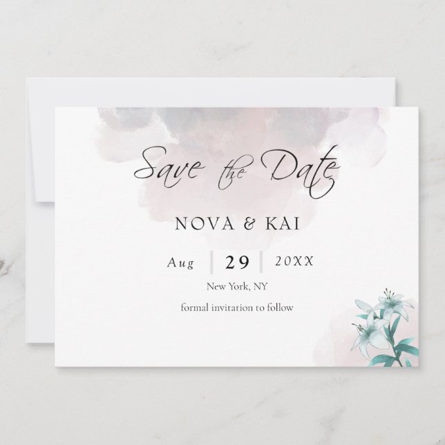 Tarjeta de Anuncio de Fecha – Arte Floral Elegante (Anverso)