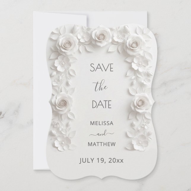Tarjeta de anuncio de fecha de 3D White Roses (Anverso)