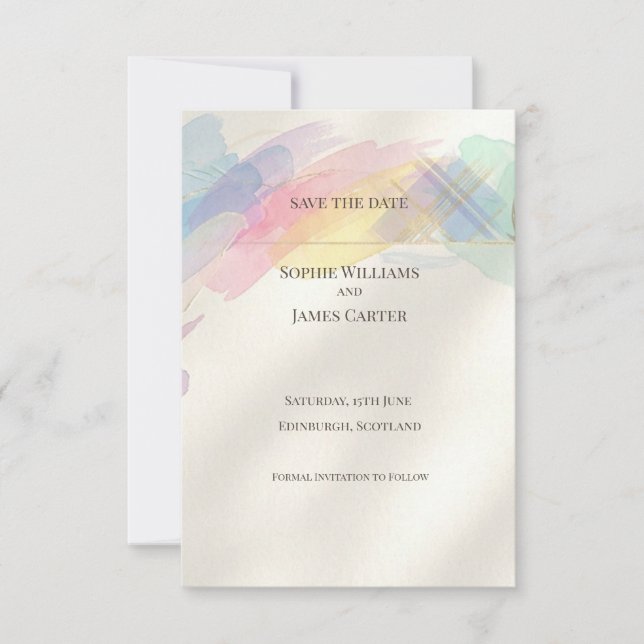 Tarjeta de anuncio de fecha de boda abstracta arco (Anverso)