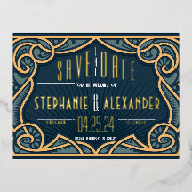 Tarjeta de anuncio de fecha de boda Art Nouveau de