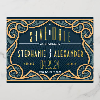 Tarjeta de anuncio de fecha de boda Art Nouveau de