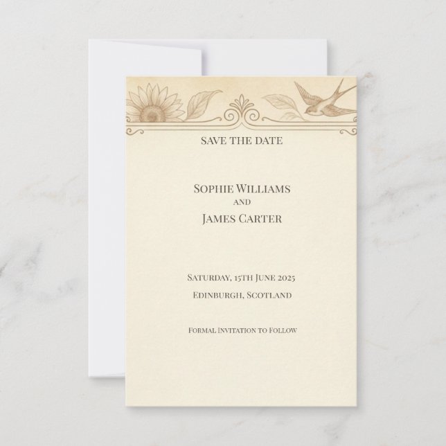Tarjeta de anuncio de fecha de boda Art Nouveau de (Anverso)