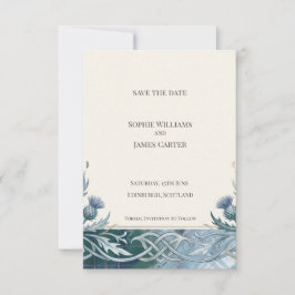 Tarjeta de anuncio de fecha de boda celta en azul