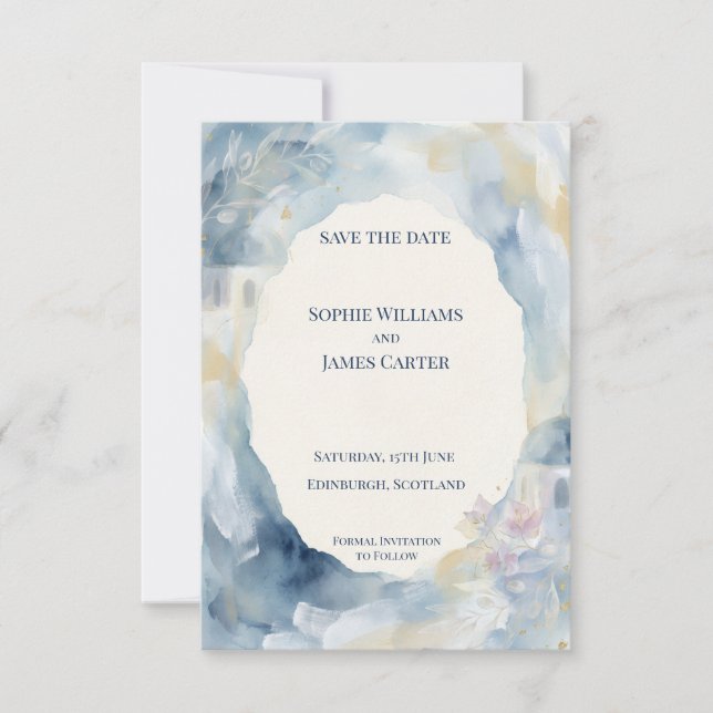 Tarjeta de anuncio de fecha de boda con acuarela a (Anverso)