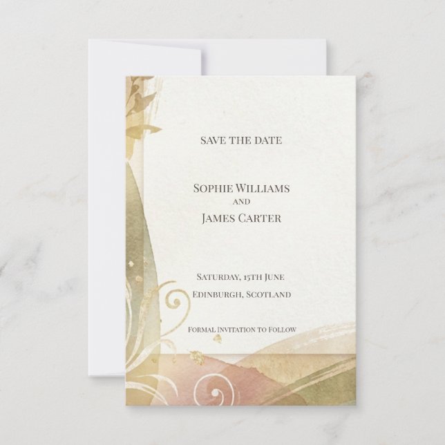 Tarjeta de anuncio de fecha de boda con arte barro (Anverso)